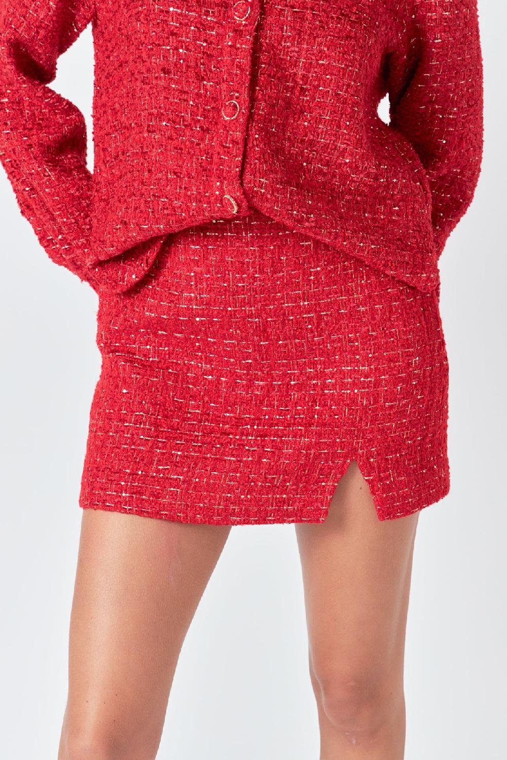 Endless Rose Tweed High Slit Skort RED