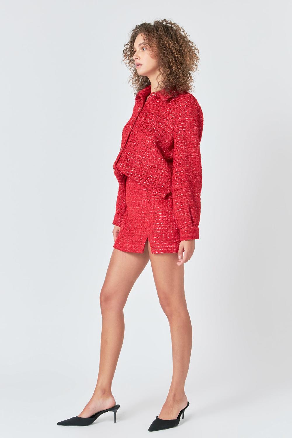 Endless Rose Tweed High Slit Skort RED