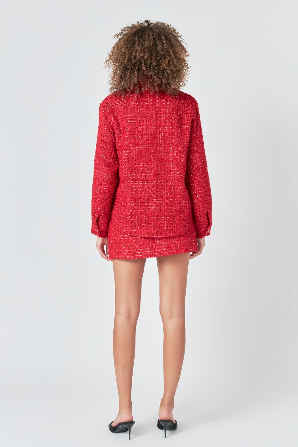 Endless Rose Tweed High Slit Skort RED