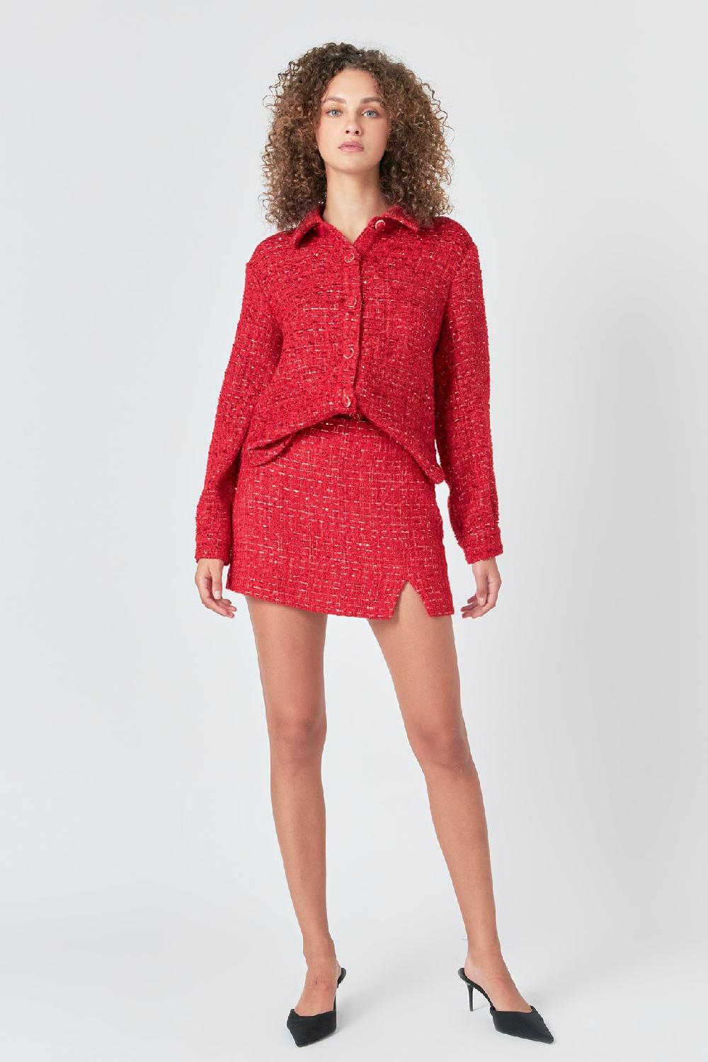 endless rose Tweed High Slit Skort RED