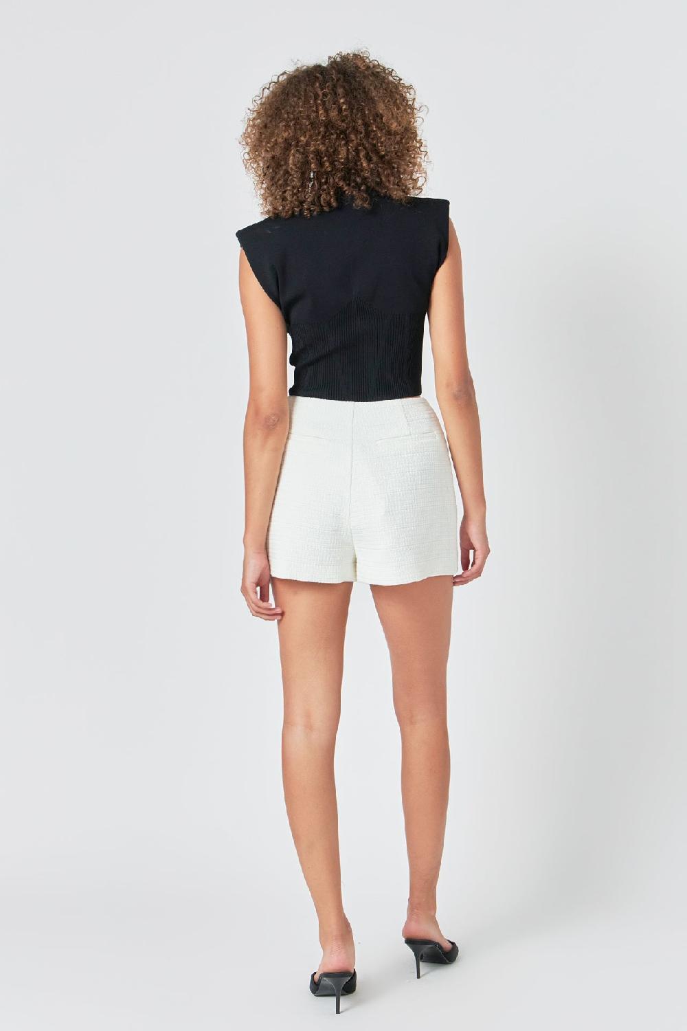 Endless Rose Tweed High Waist Shorts WHITE