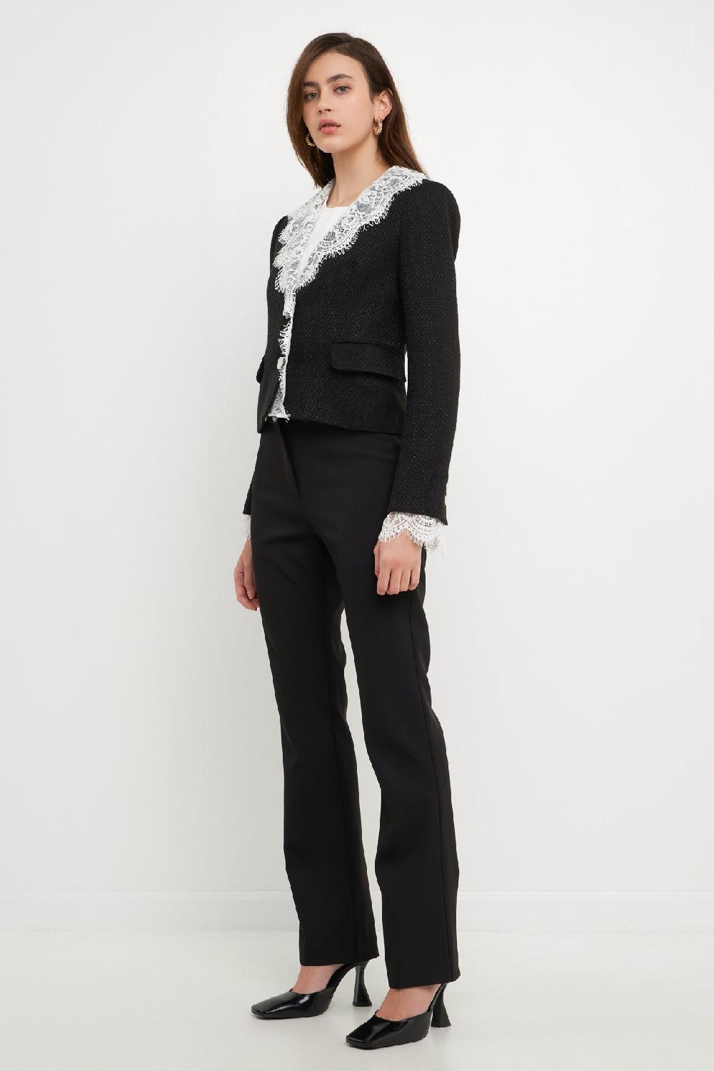 Endless Rose Tweed Jacket With Lace Collar BLACK