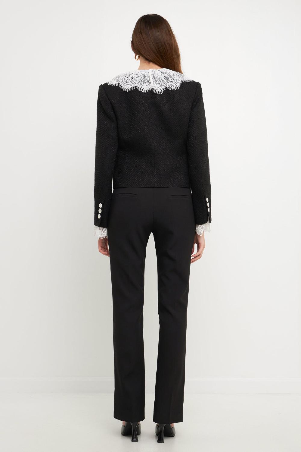 Endless Rose Tweed Jacket With Lace Collar BLACK
