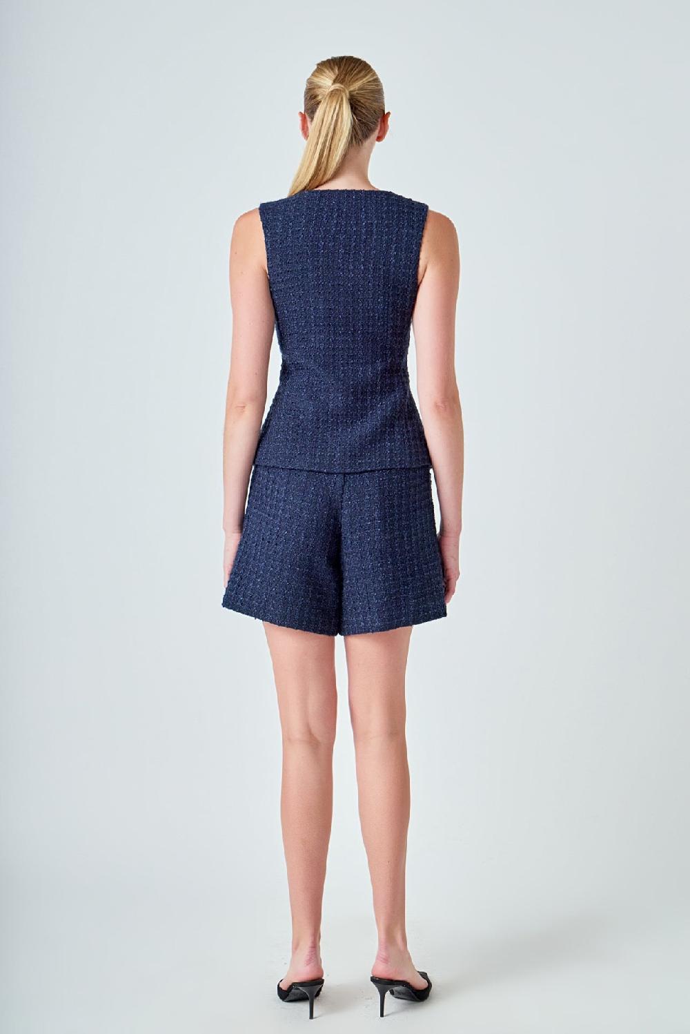 Endless Rose Tweed Relaxed Long Shorts NAVY