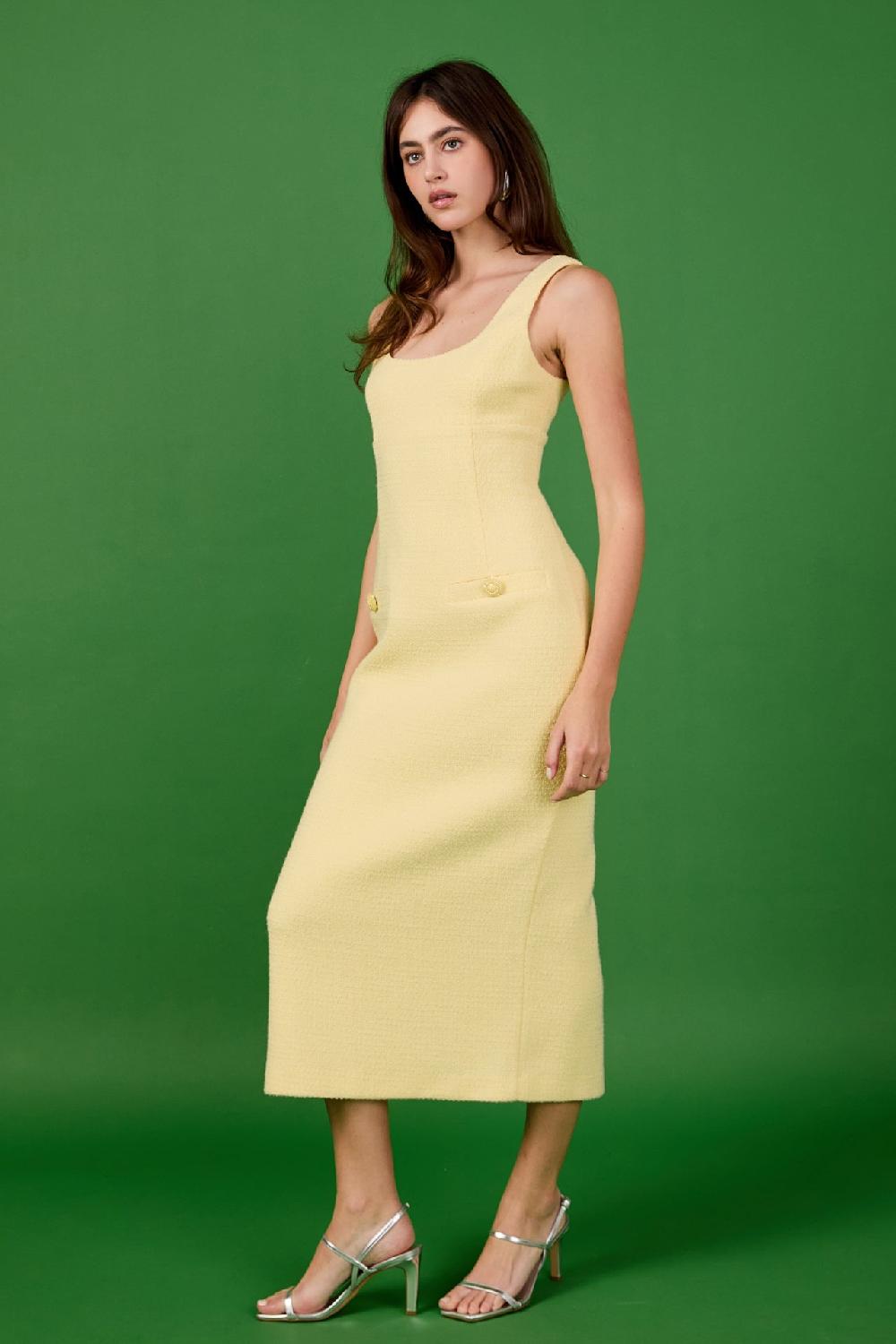 Endless Rose Tweed Scoop Neck Midi Dress BUTTER