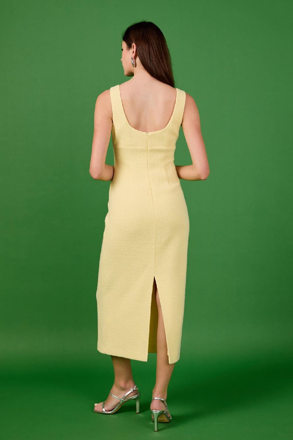 Endless Rose Tweed Scoop Neck Midi Dress BUTTER