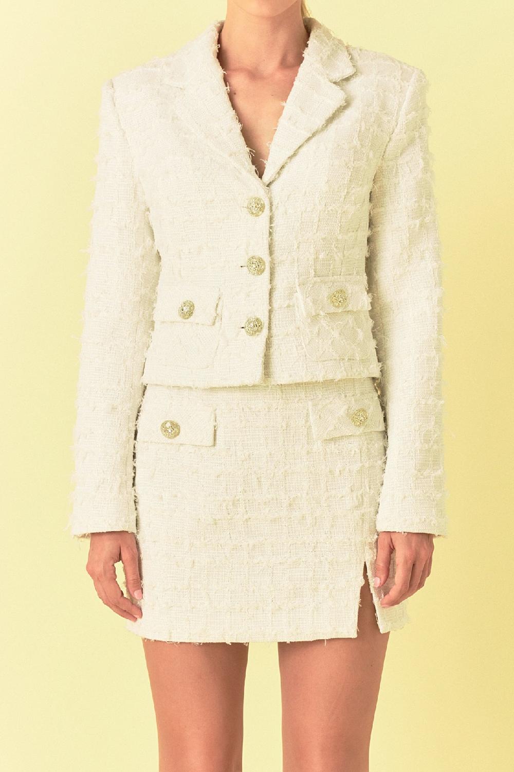 Endless Rose Tweed Short Jacket WHITE