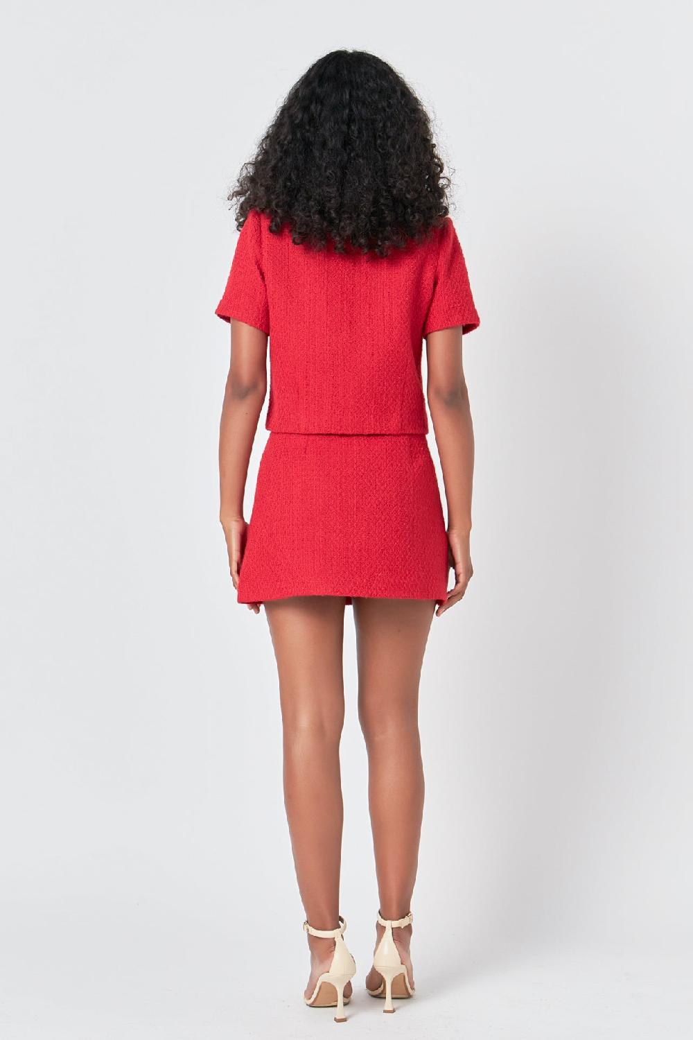 Endless Rose Tweed Short Sleeve Top RED