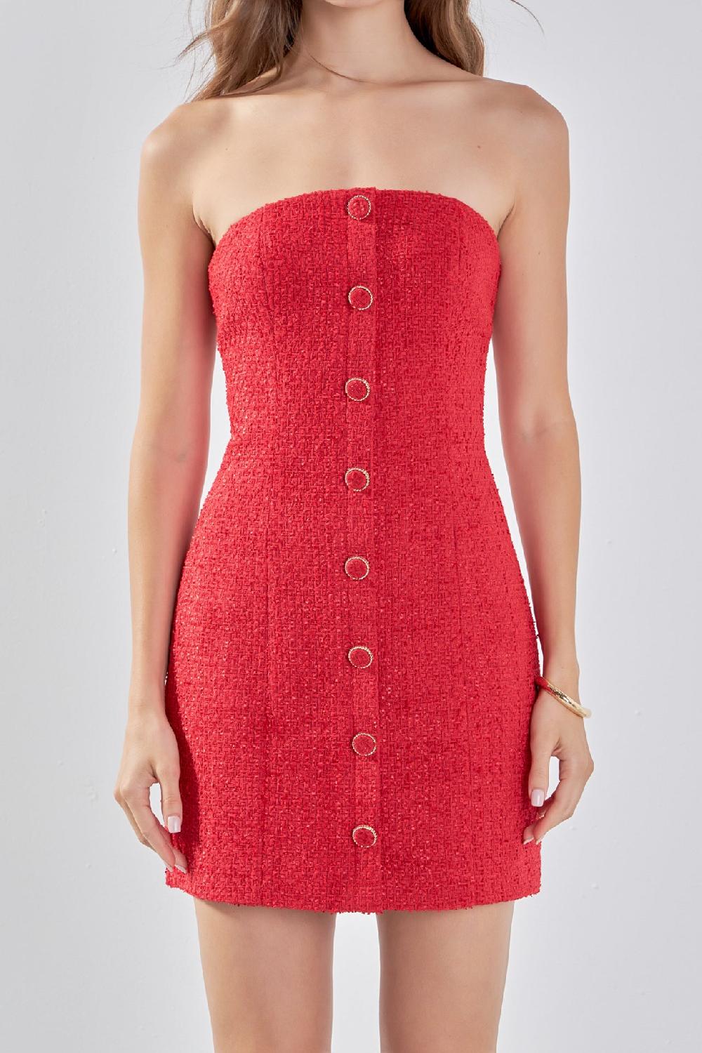 Endless Rose Tweed Strapless Mini Dress RED