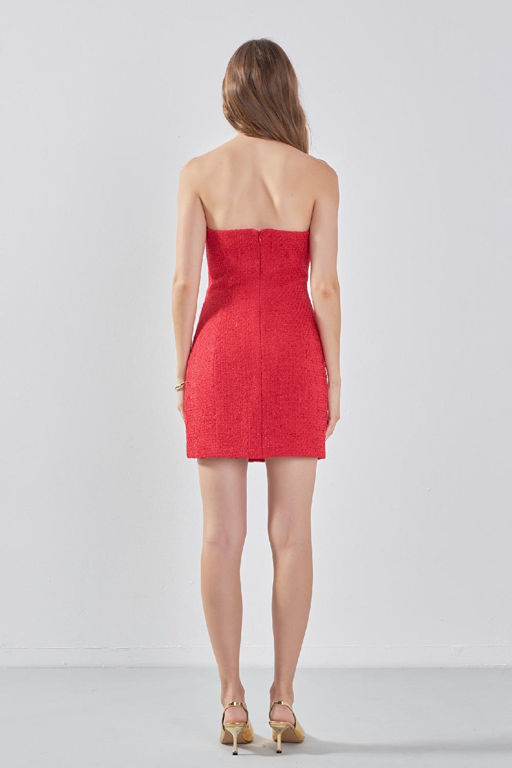 Endless Rose Tweed Strapless Mini Dress RED