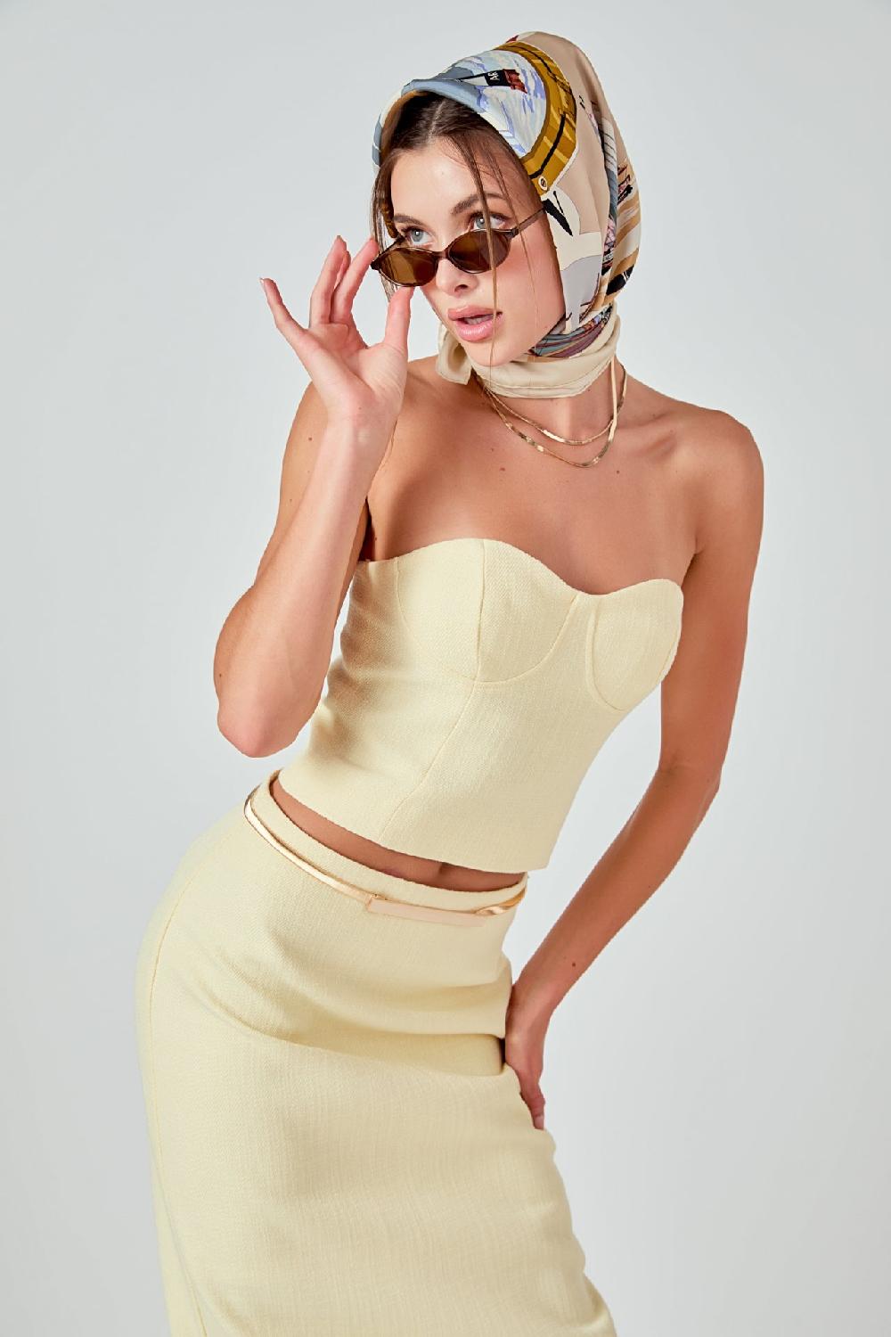 endless rose Tweed Strapless Top BUTTER