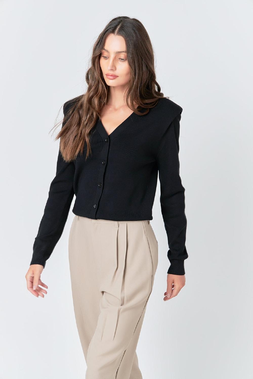 endless rose V-neck Cardigan BLACK