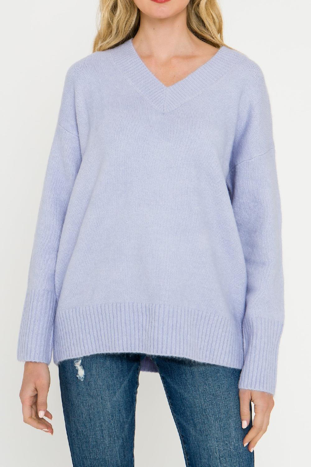 Endless Rose V-Neck Long Sleeve Sweater BLUE