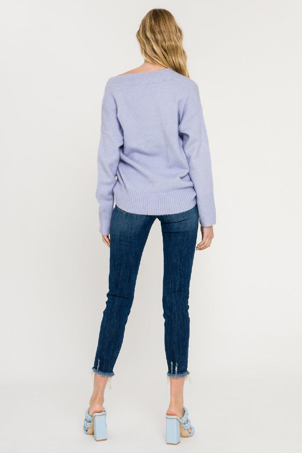 Endless Rose V-Neck Long Sleeve Sweater BLUE