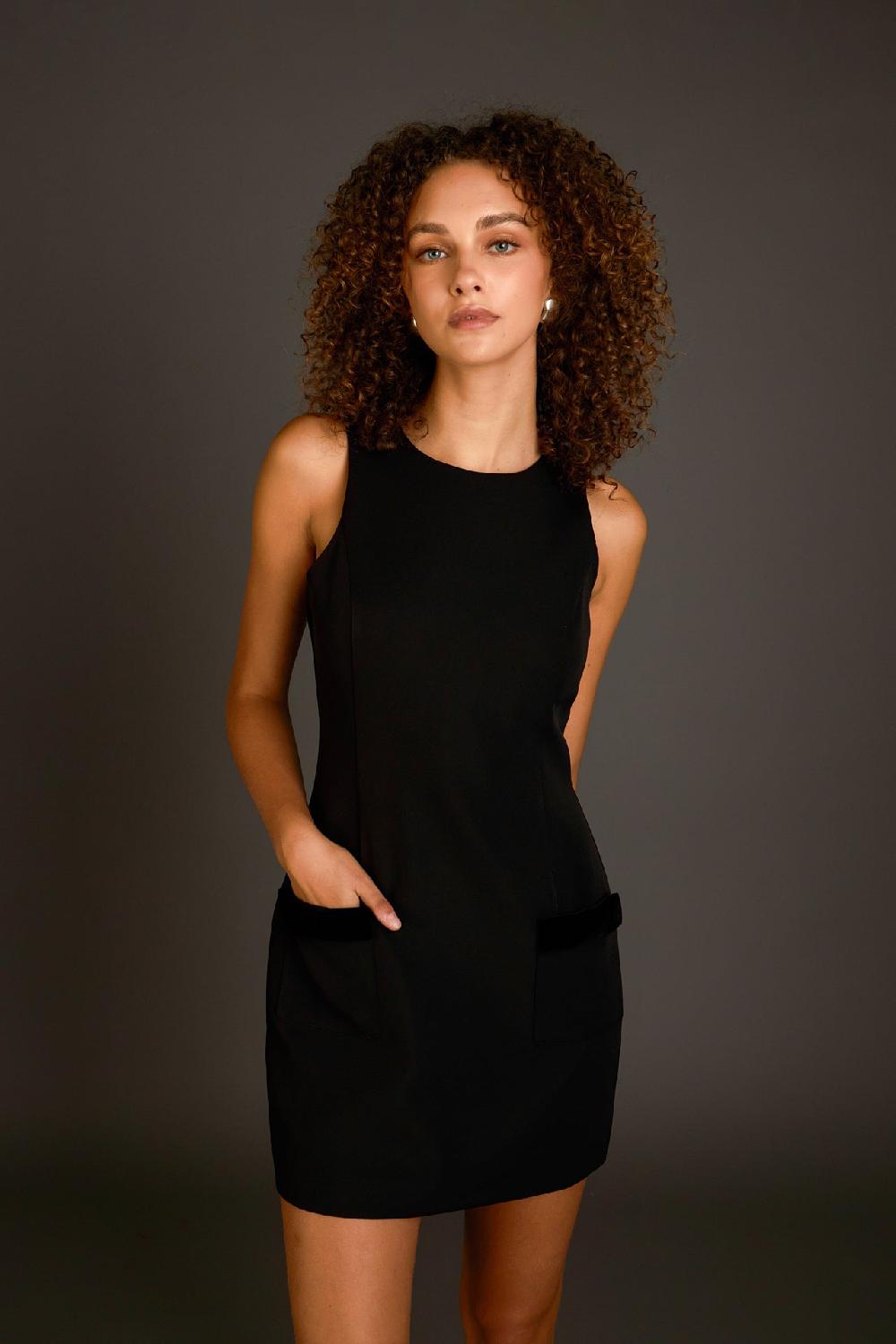 endless rose Velvet Bow Mini Dress BLACK