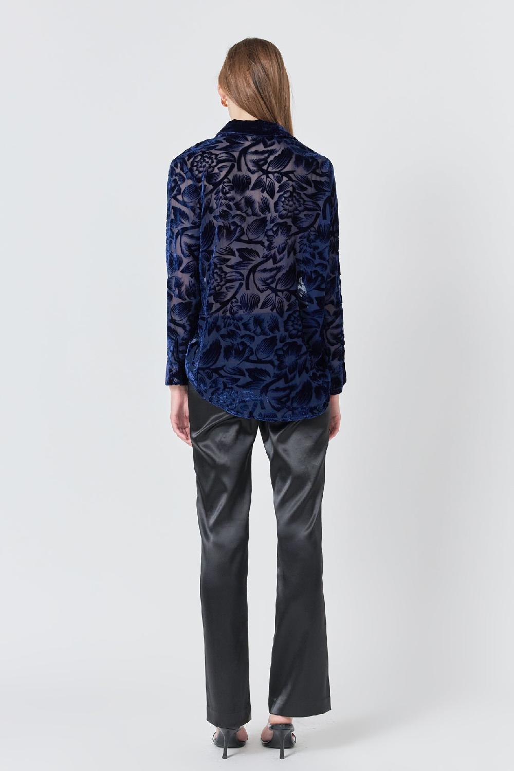 Endless Rose Velvet Burnout Collared Top NAVY