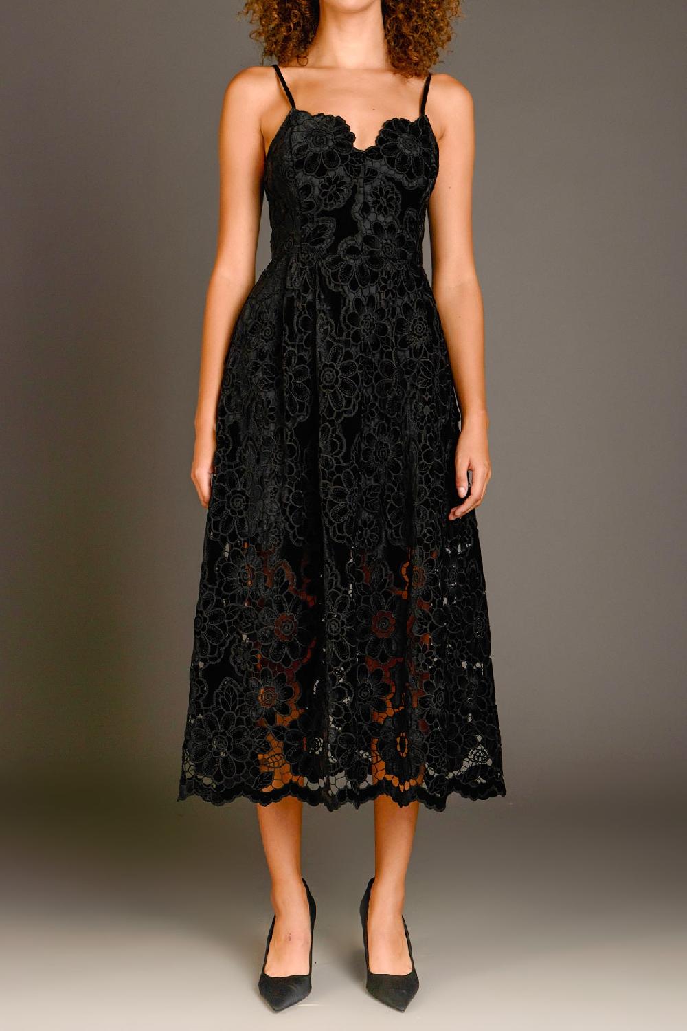 Endless Rose Velvet Lace Midi Dress BLACK