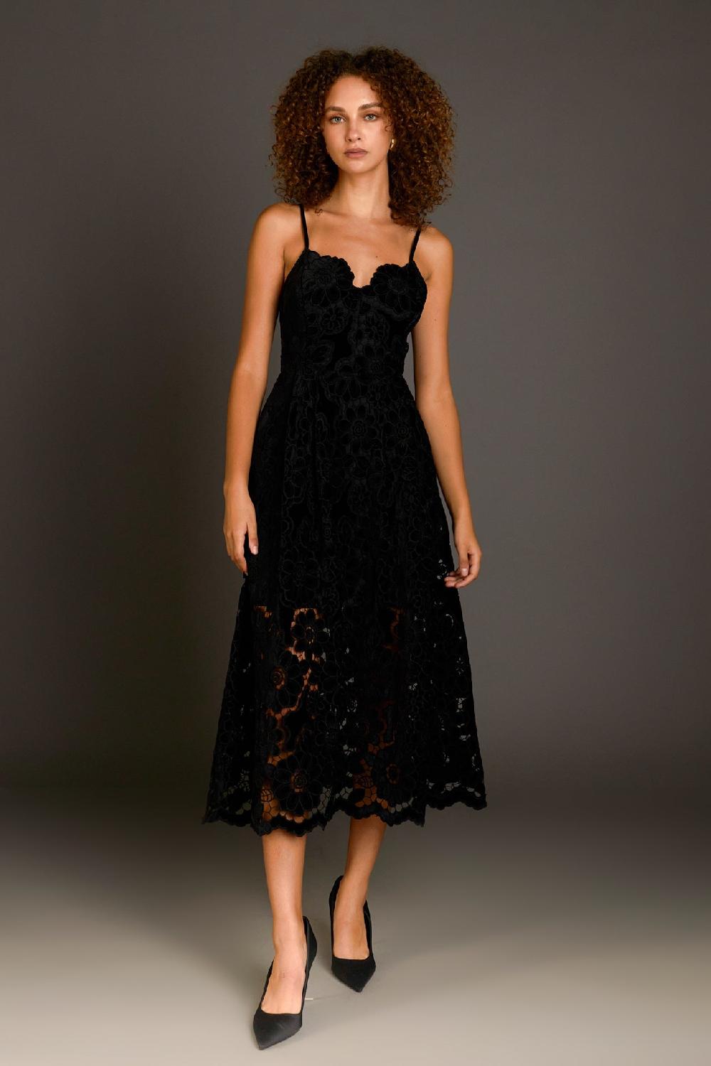 Endless Rose Velvet Lace Midi Dress BLACK