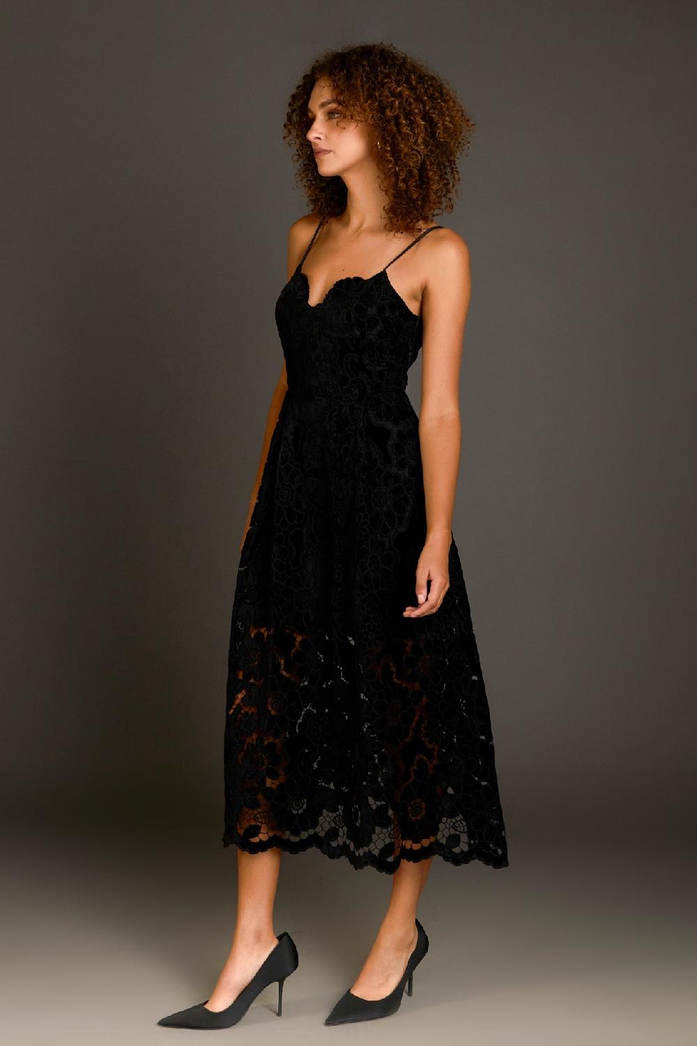 Endless Rose Velvet Lace Midi Dress BLACK