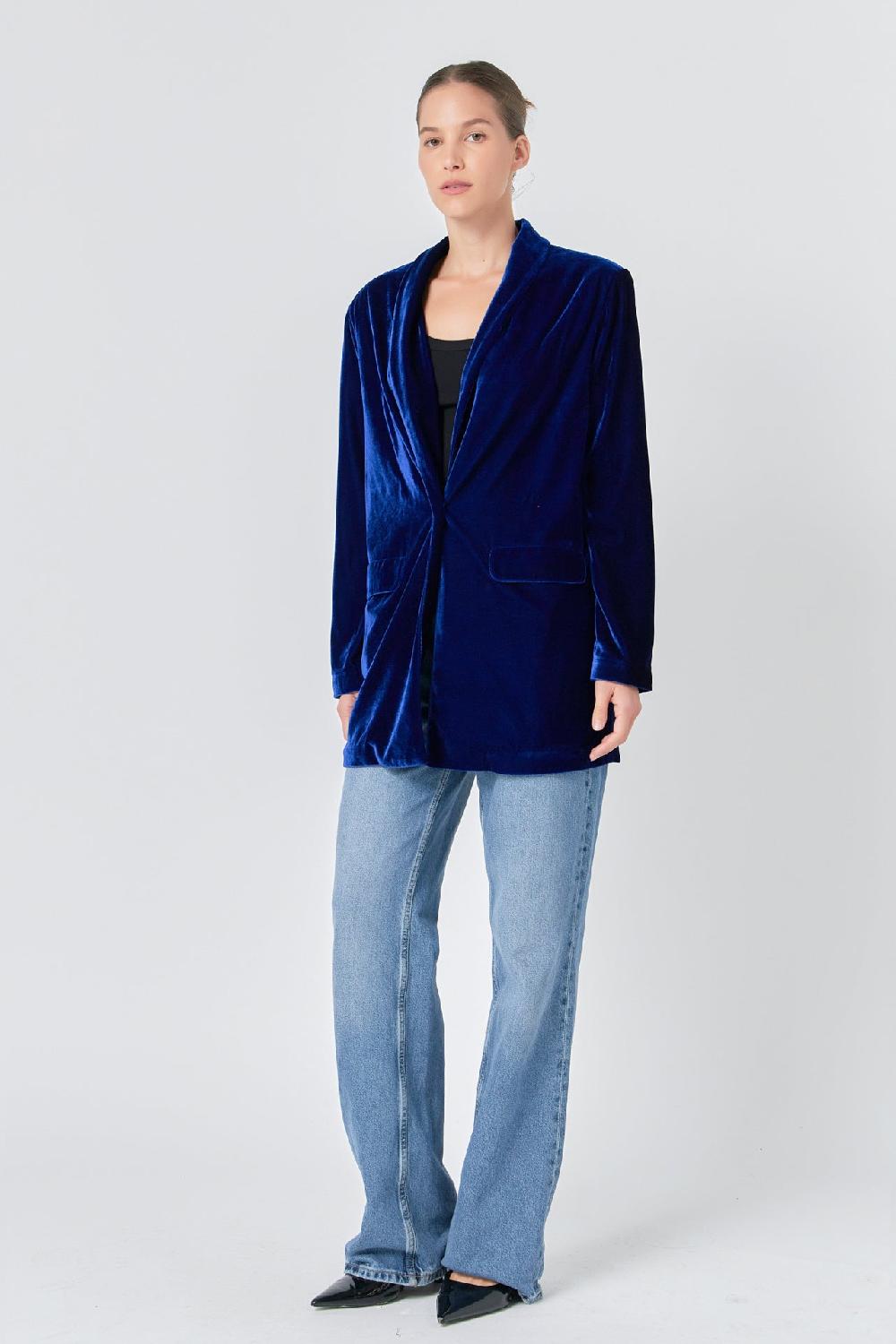 Endless Rose Velvet Loose Fit Blazer FUCHSIA