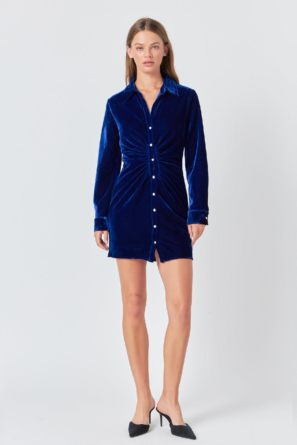 endless rose Velvet Mini Dress COBALT BLUE