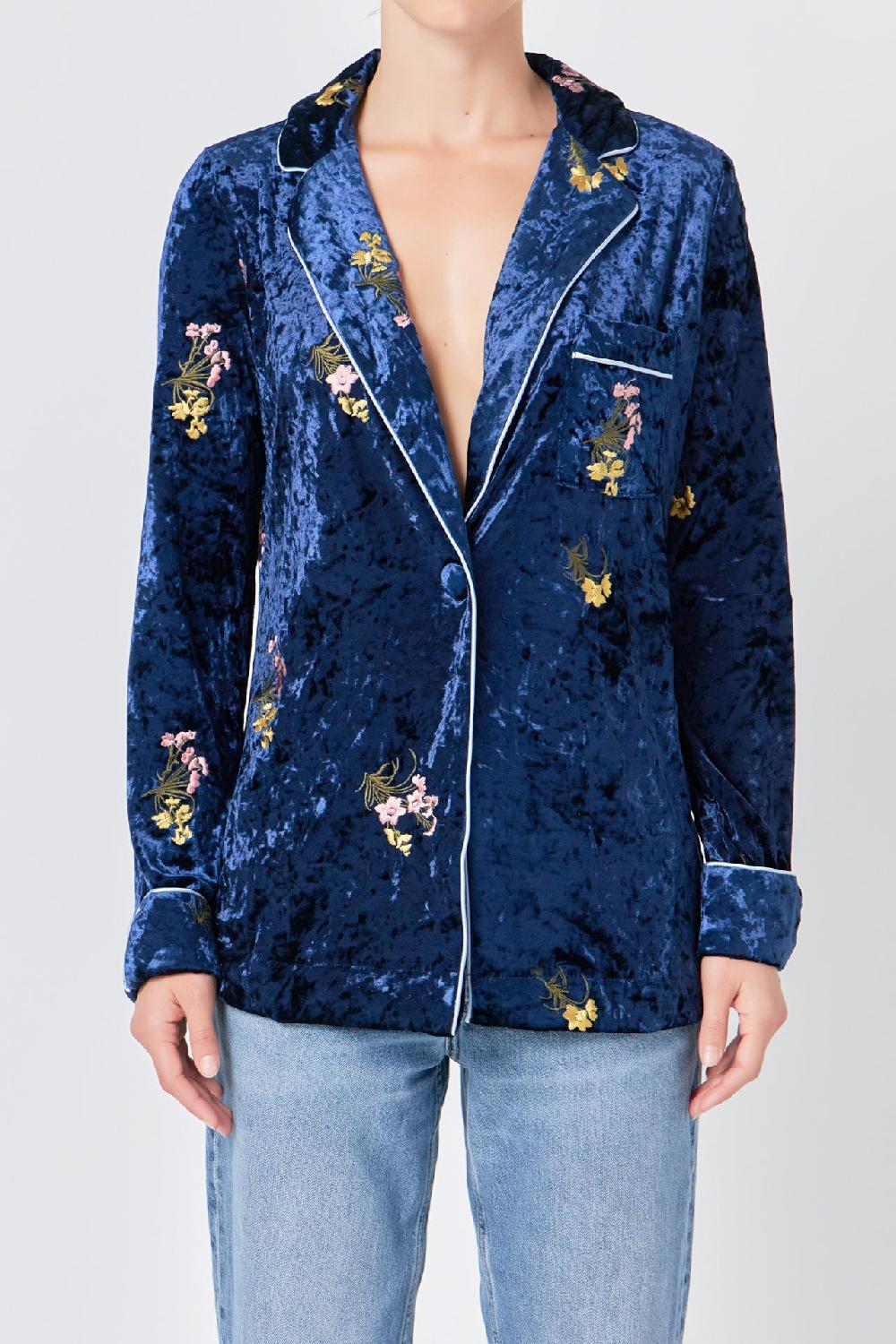 Endless Rose Velvet Pajama Jacket NAVY
