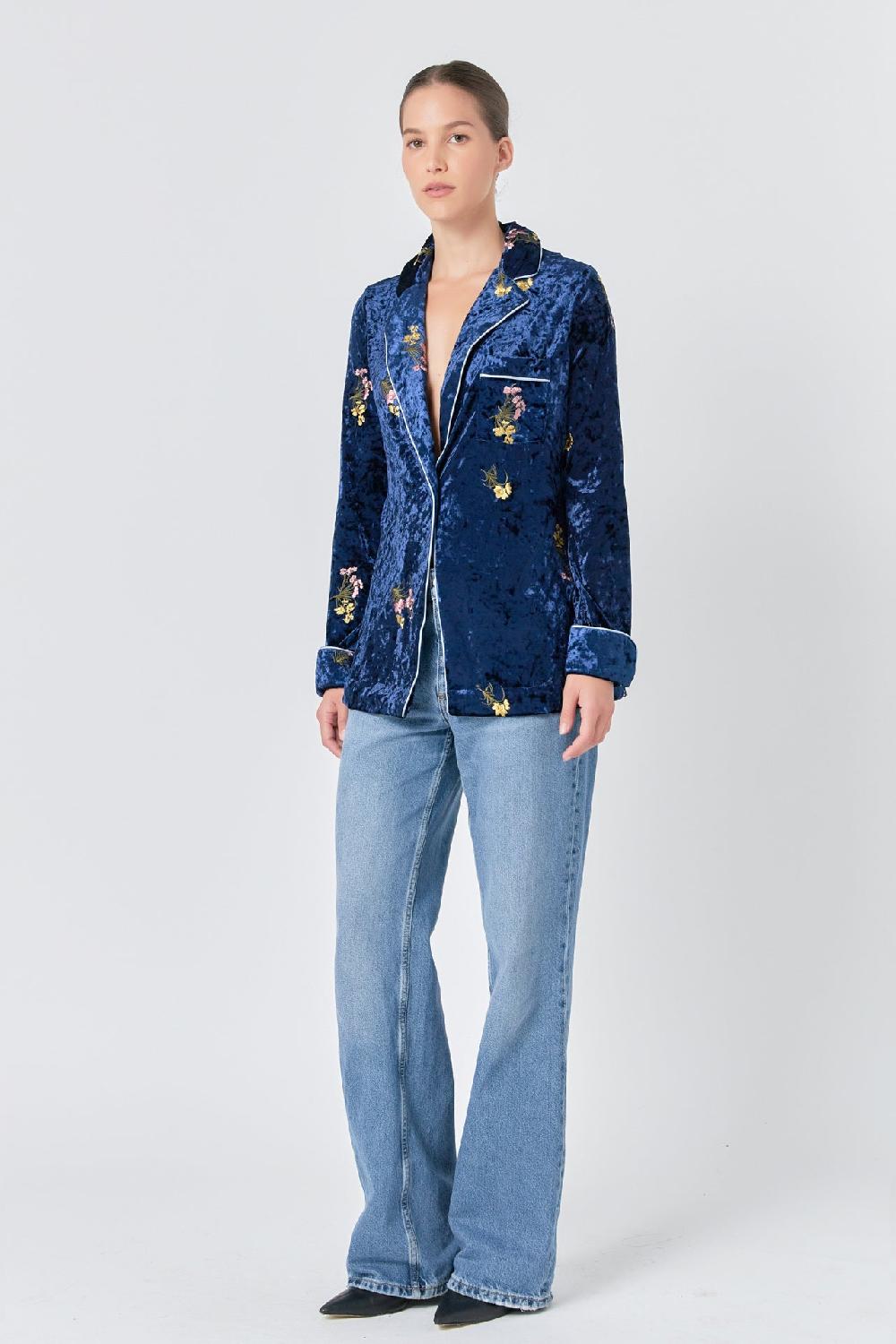 Endless Rose Velvet Pajama Jacket NAVY