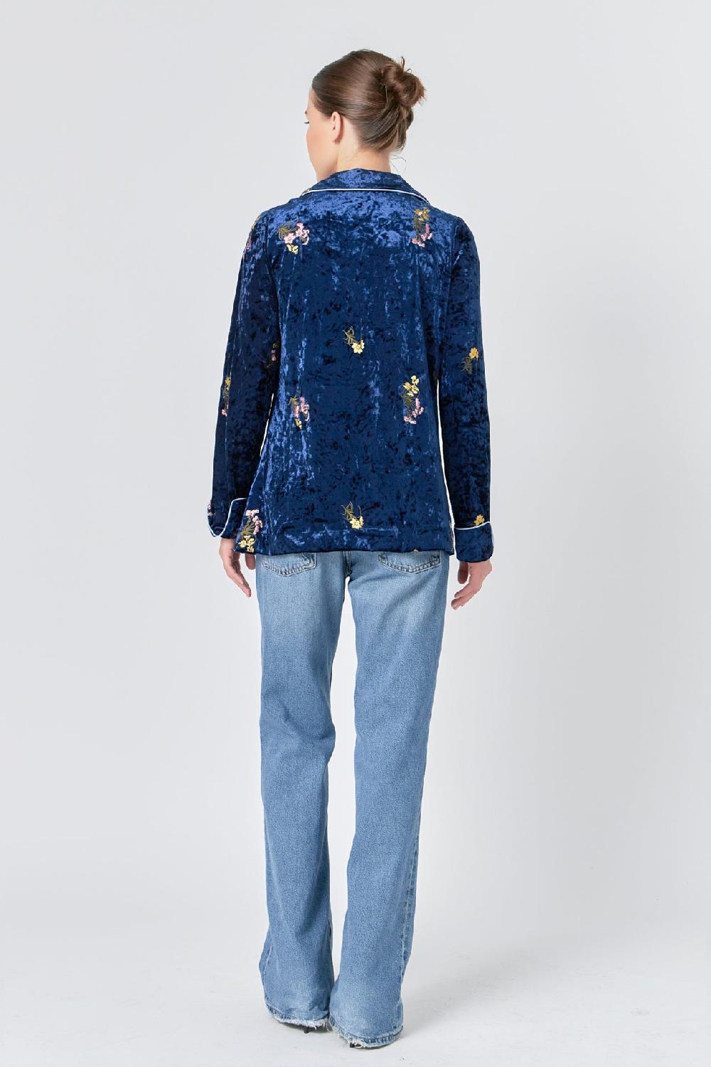 Endless Rose Velvet Pajama Jacket NAVY