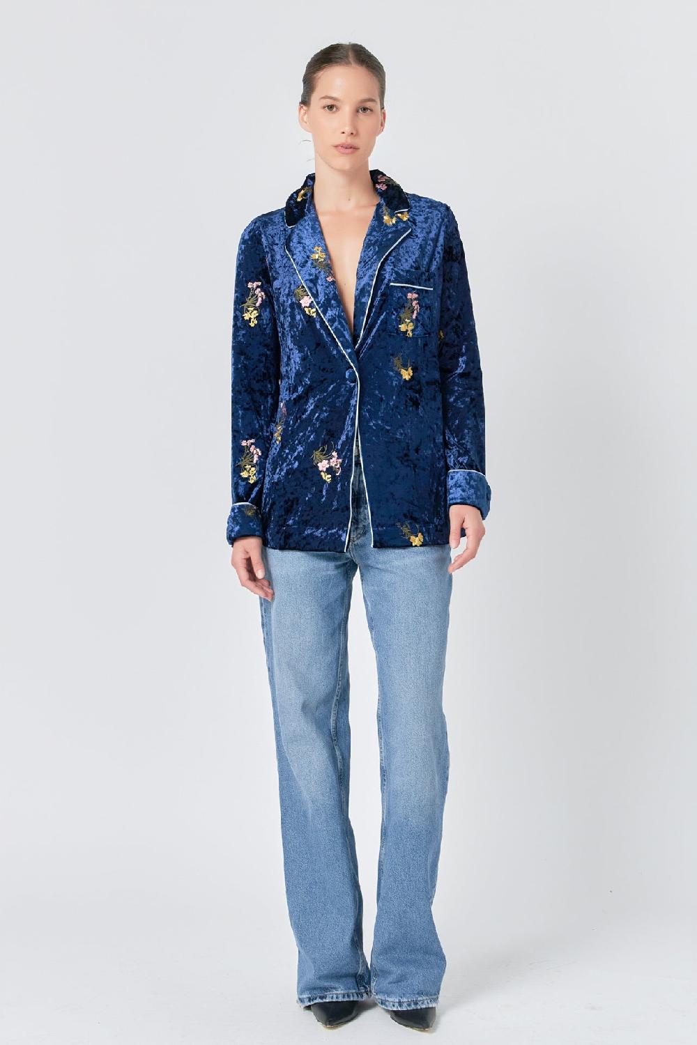 endless rose Velvet Pajama Jacket NAVY