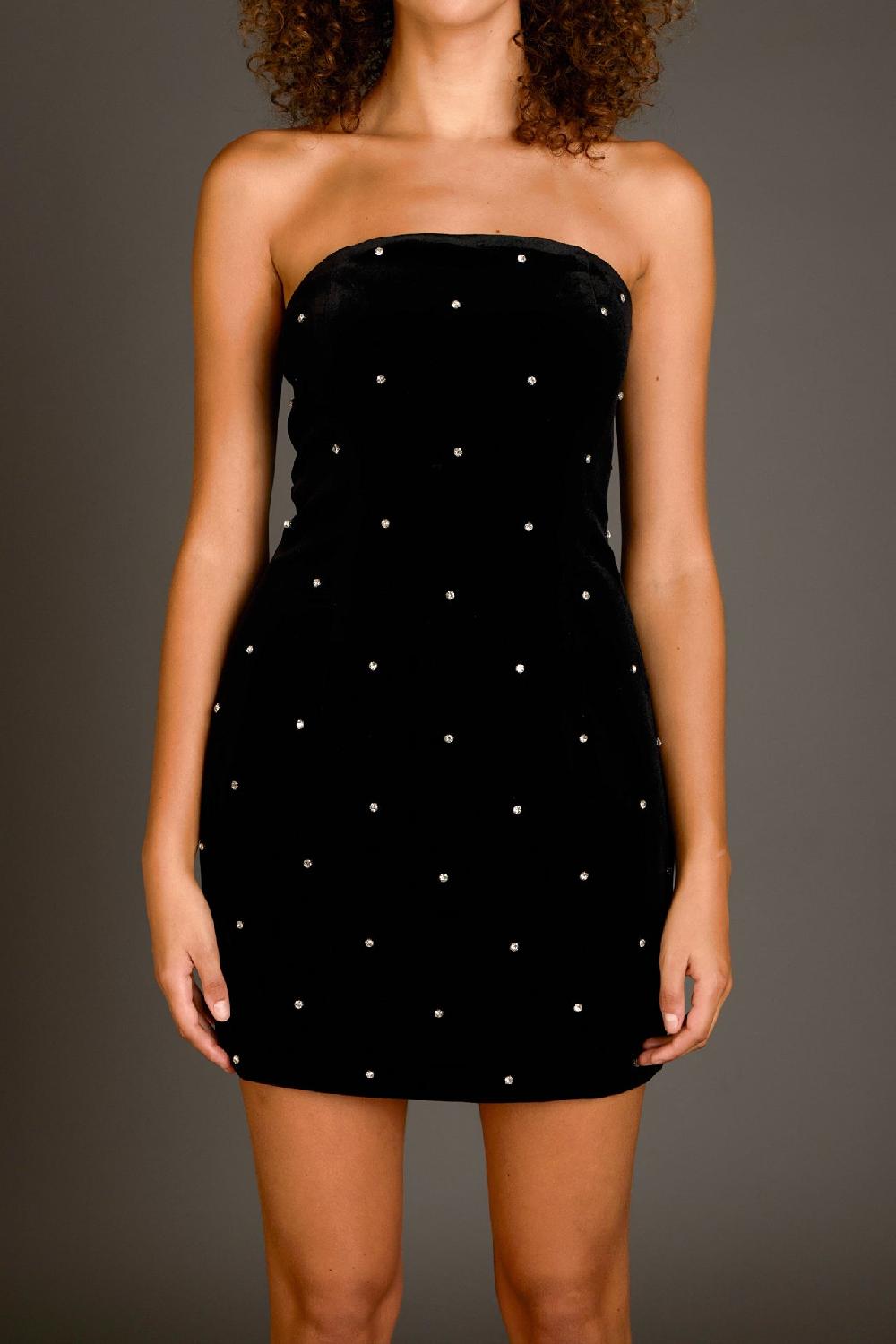 Endless Rose Velvet Rhinestone Mini Dress BLACK