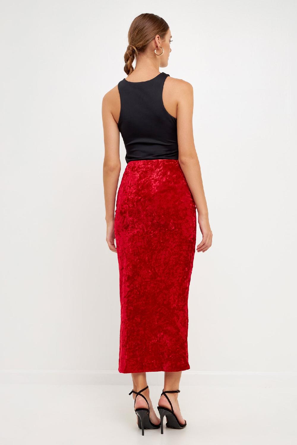Endless Rose Velvet Ruched Maxi Skirt WINE