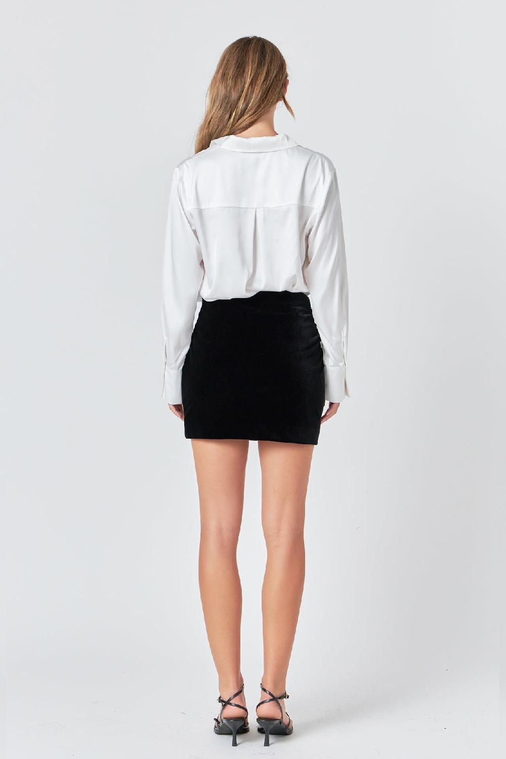 Endless Rose Velvet Ruched Mini Skirt BLACK