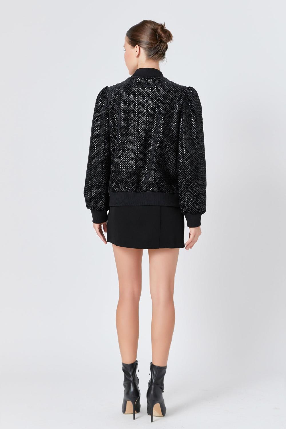 Endless Rose Velvet Sequin Bomber Jacket BLACK