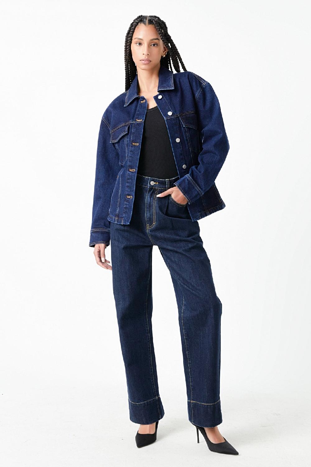 Endless Rose Waist Fitted Denim Jacket NAVY