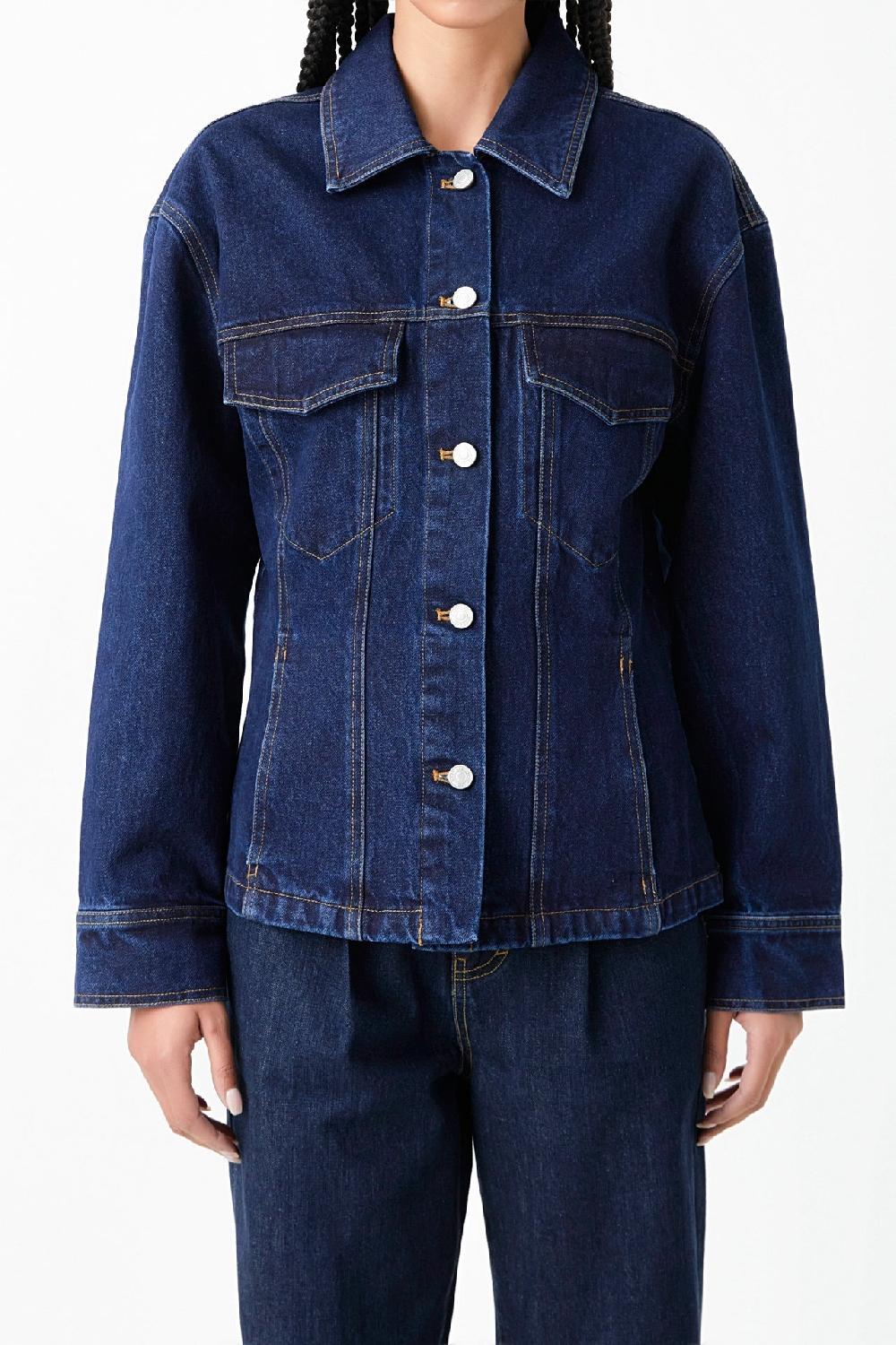 Endless Rose Waist Fitted Denim Jacket NAVY