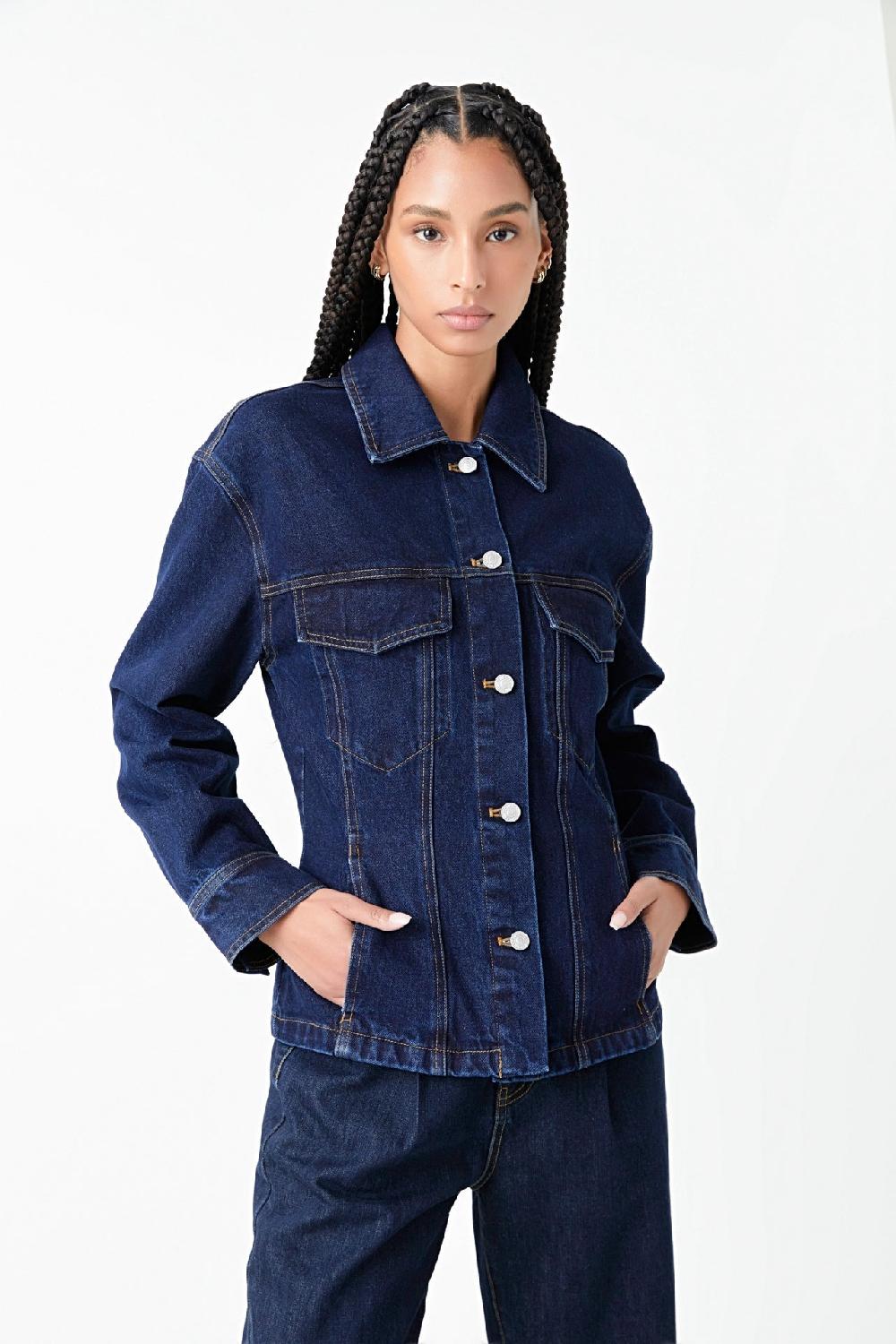 endless rose Waist Fitted Denim Jacket NAVY