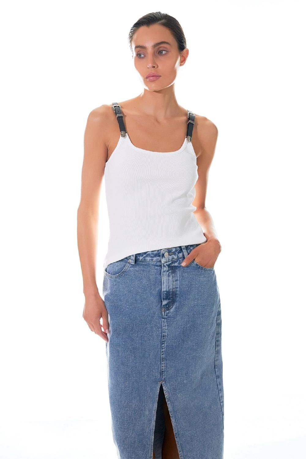 endless rose Western Belt Tank Top BLACK