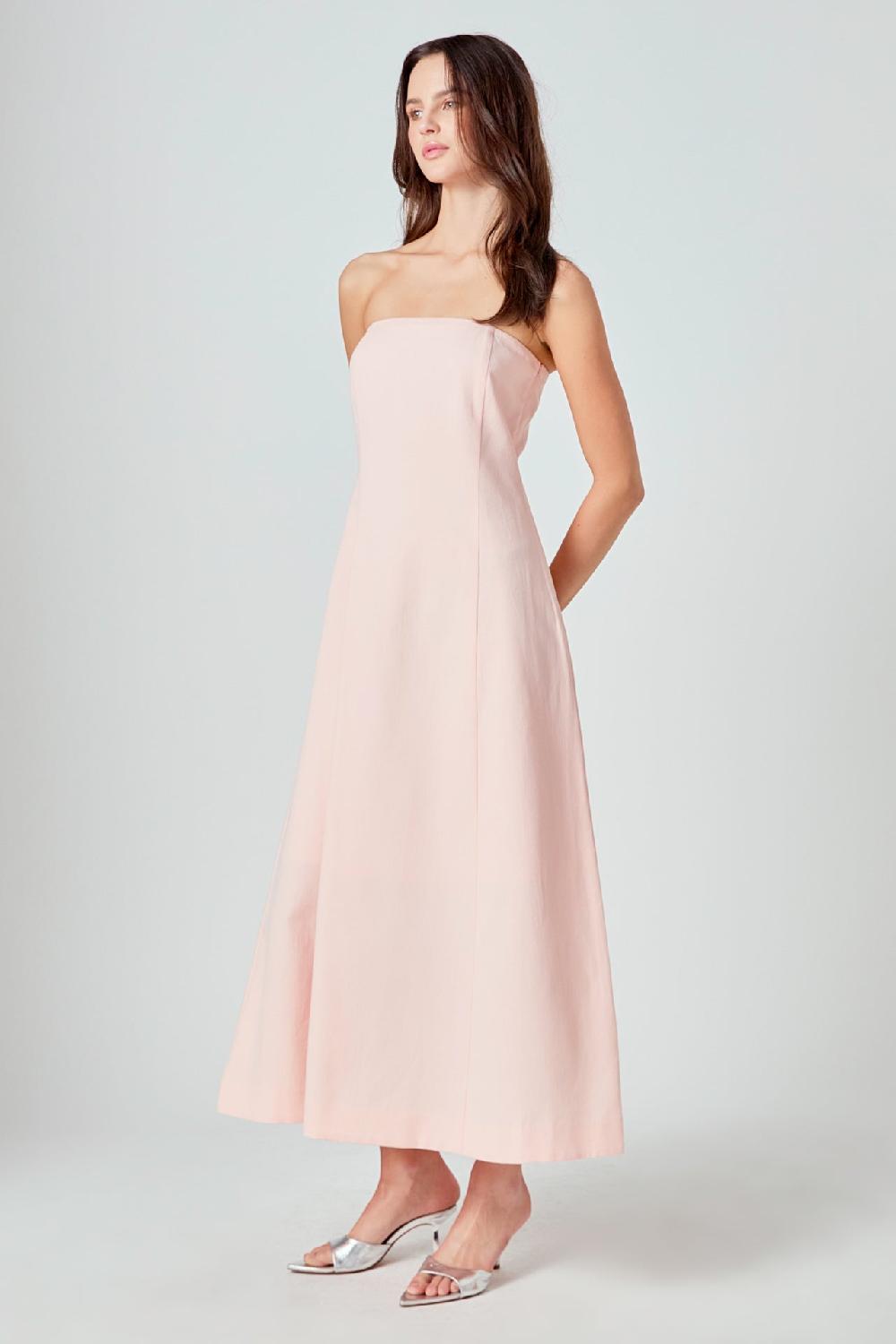 Endless Rose Whitney Linen Strapless Dress PINK