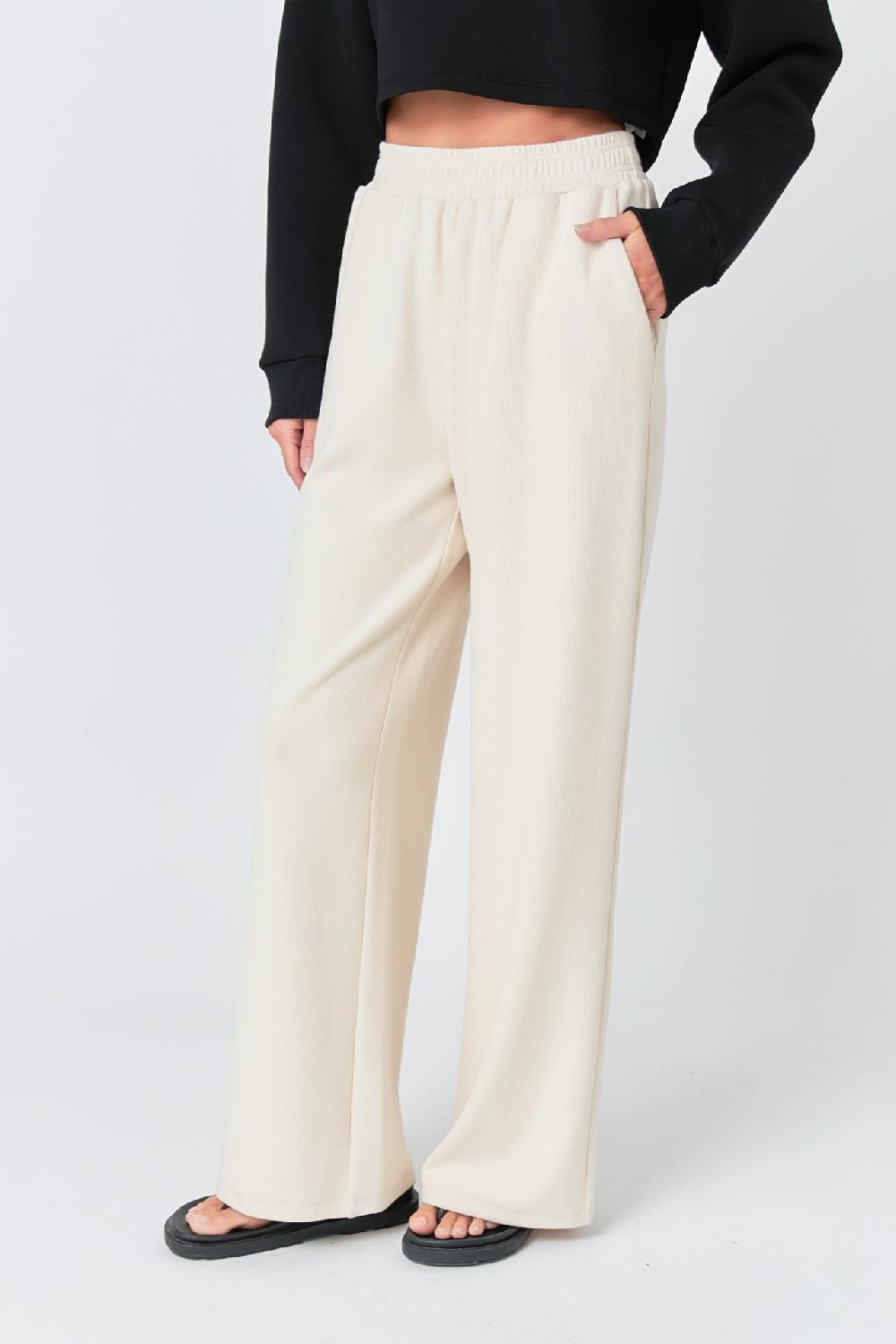 Endless Rose Wide Knit Pants BEIGE