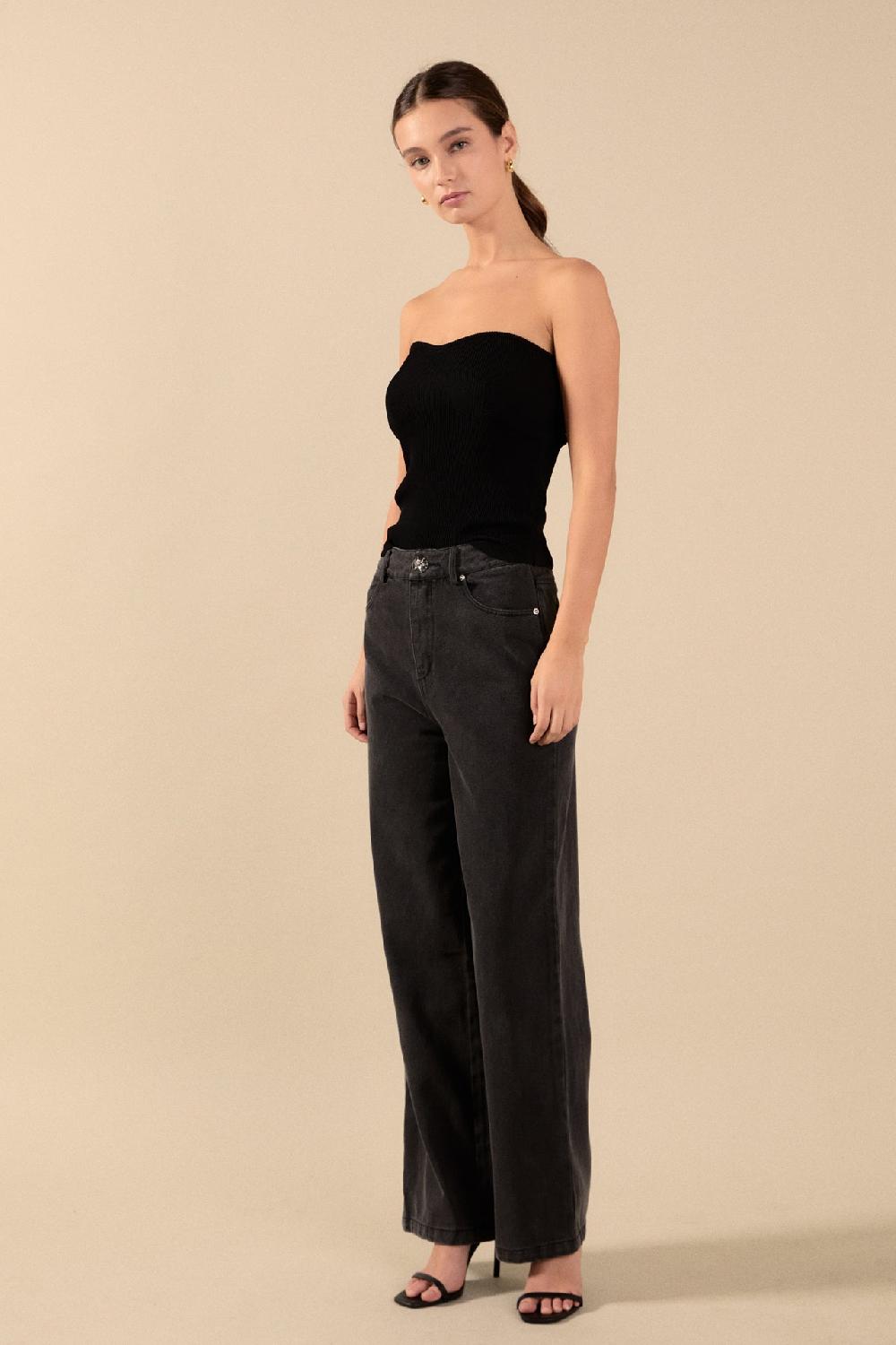 Endless Rose Wide Leg High Waisted Jeans DARK GREY