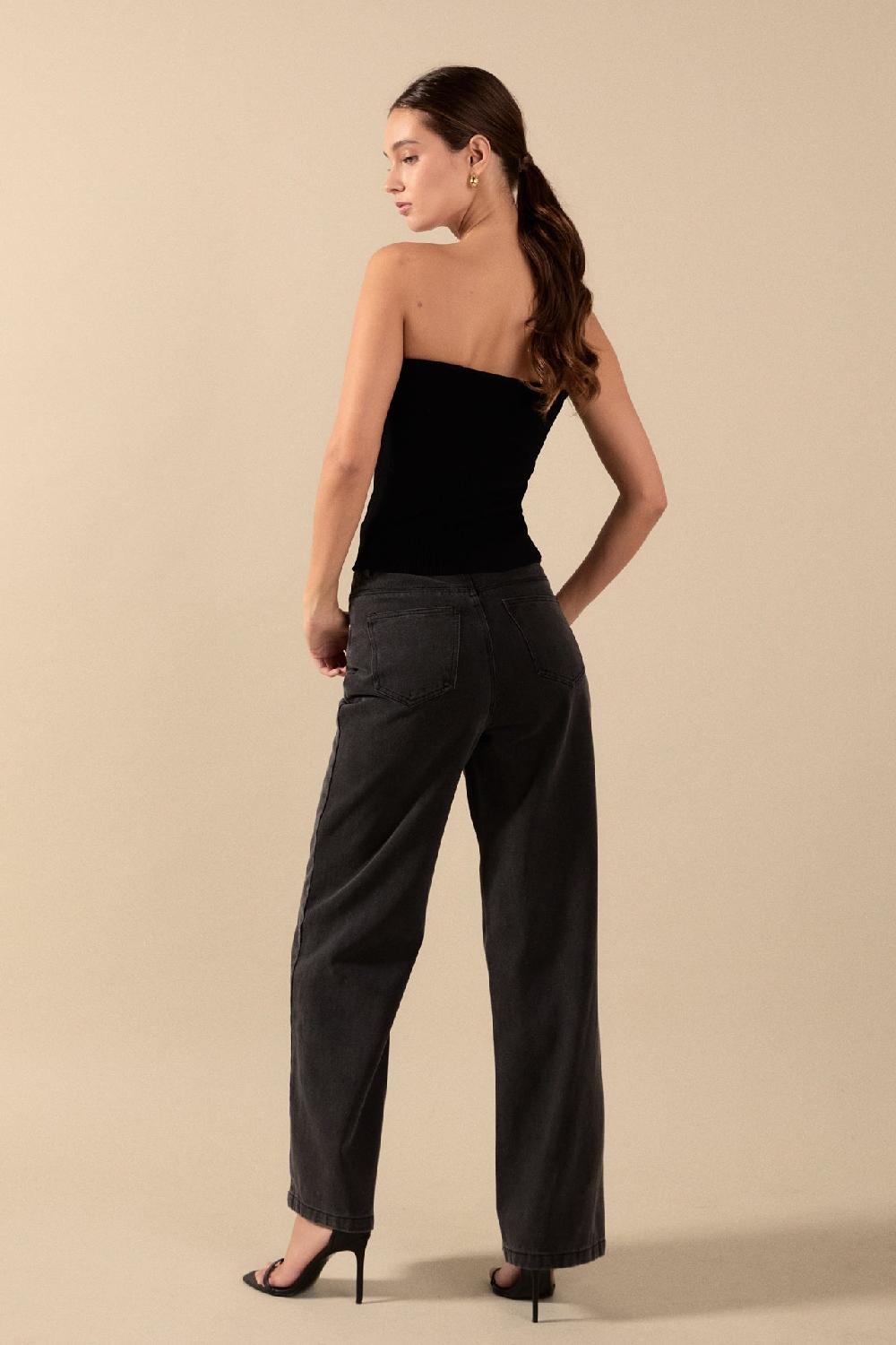 Endless Rose Wide Leg High Waisted Jeans DARK GREY