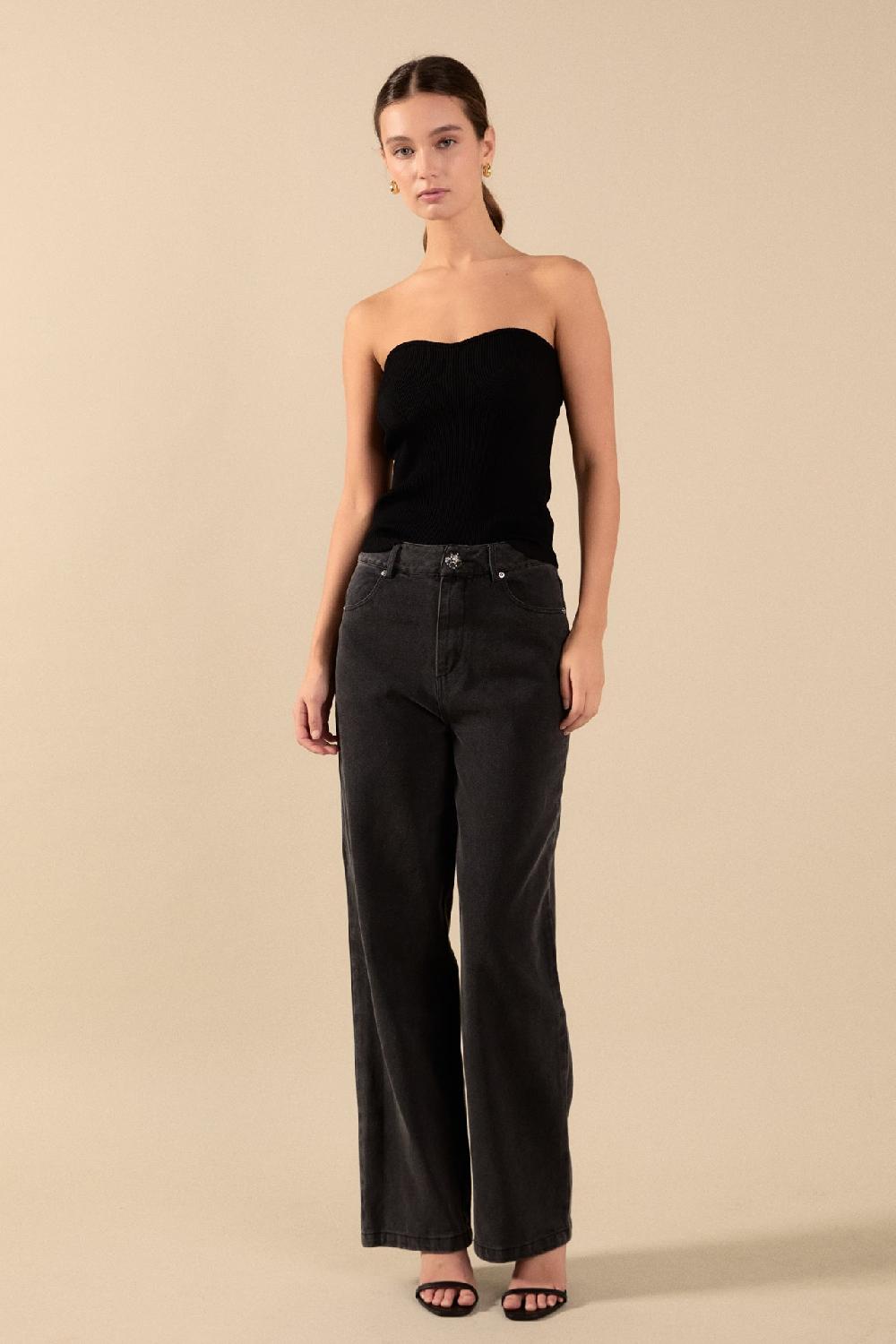 endless rose Wide Leg High Waisted Jeans DARK GREY