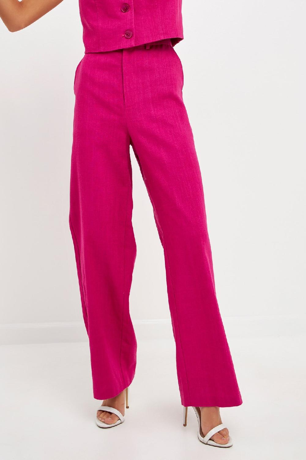 Endless Rose Wide Leg Linen Pants BERRY