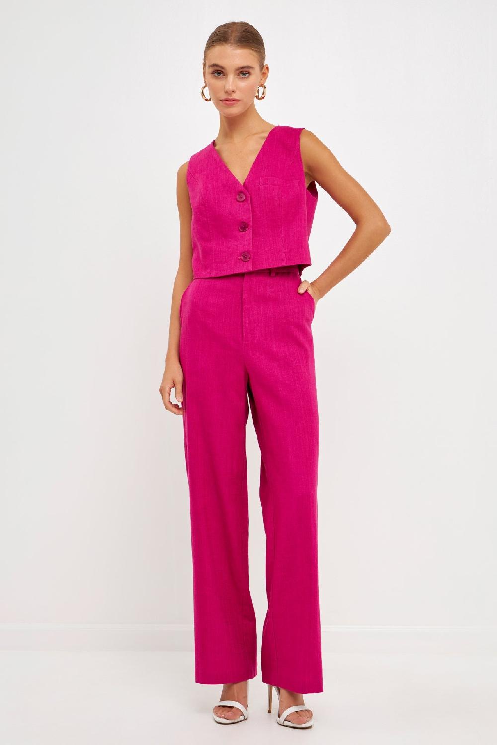 endless rose Wide Leg Linen Pants BERRY