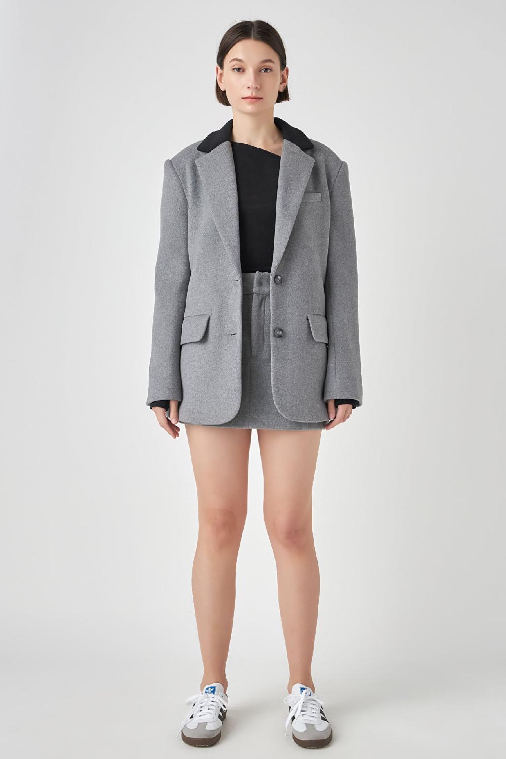 Endless Rose Wool Oversize Blazer GREY/BLACK