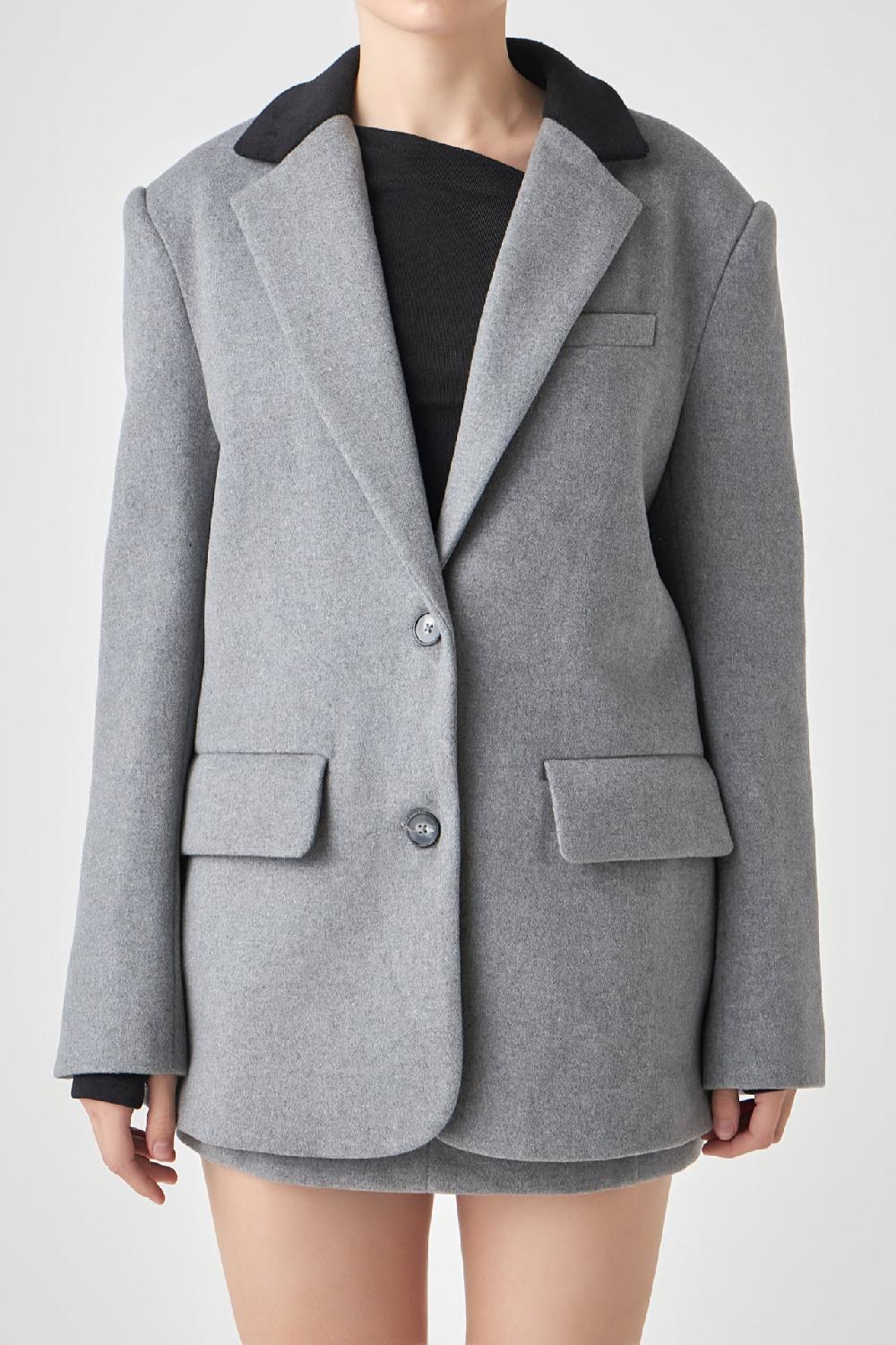 Endless Rose Wool Oversize Blazer GREY/BLACK
