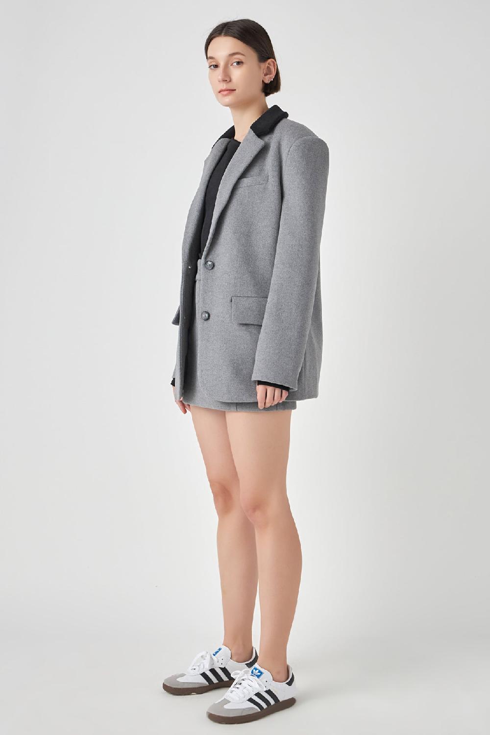 Endless Rose Wool Oversize Blazer GREY/BLACK