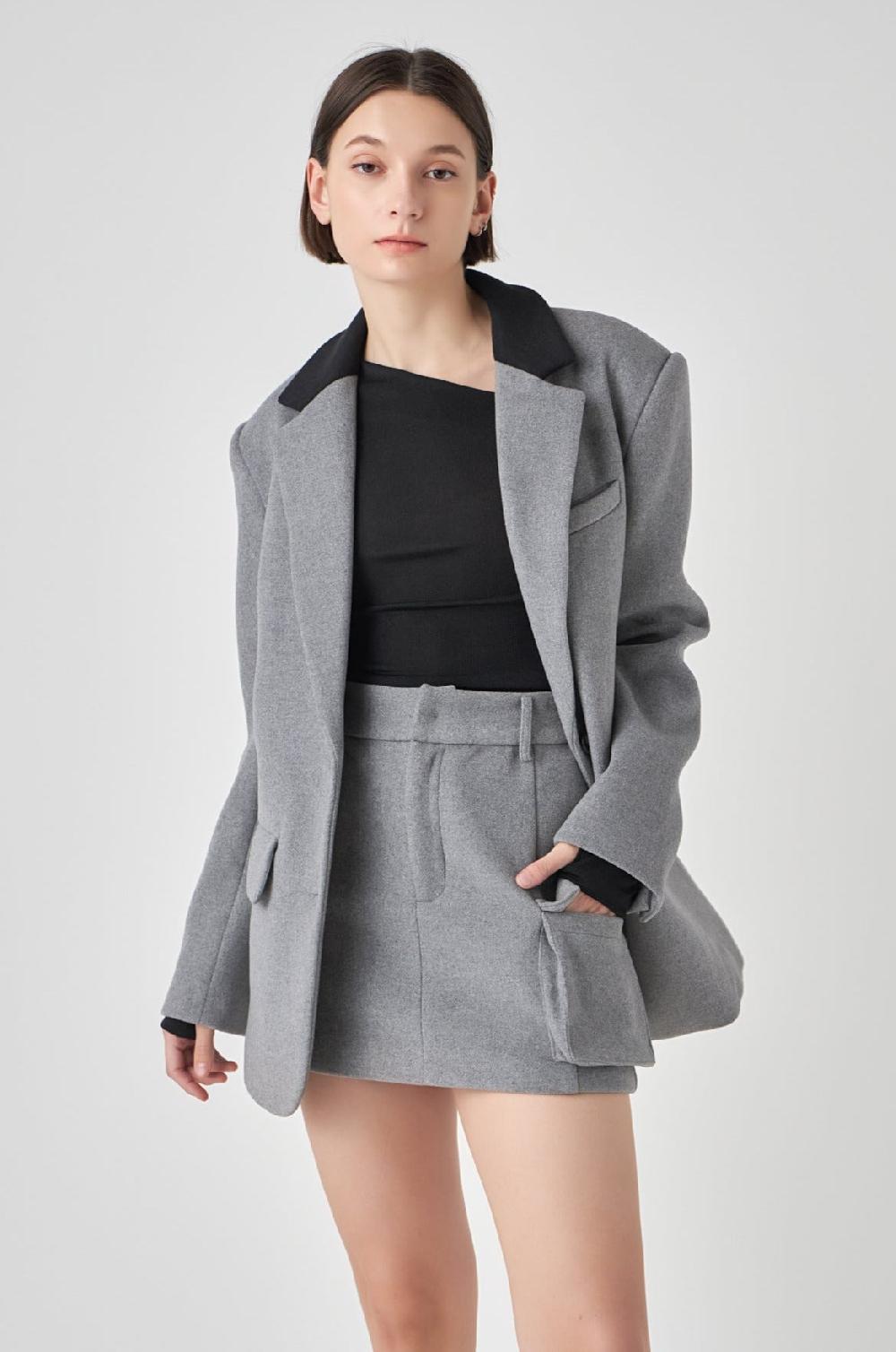 endless rose Wool Oversize Blazer GREY/BLACK
