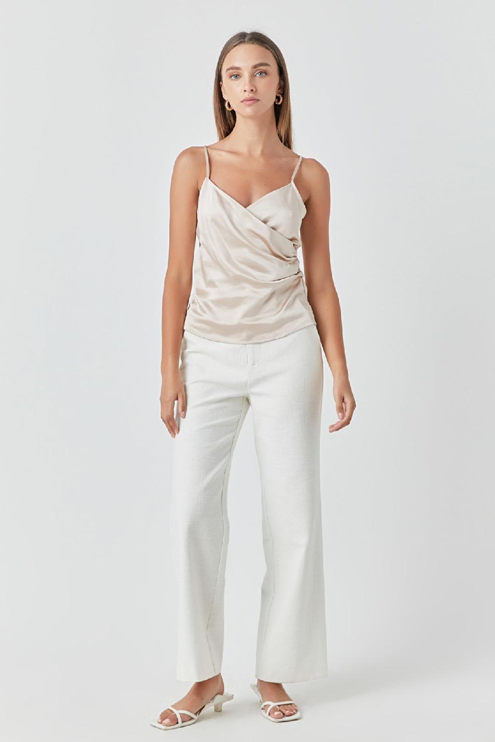 endless rose Wrap Over Satin Camisole BEIGE