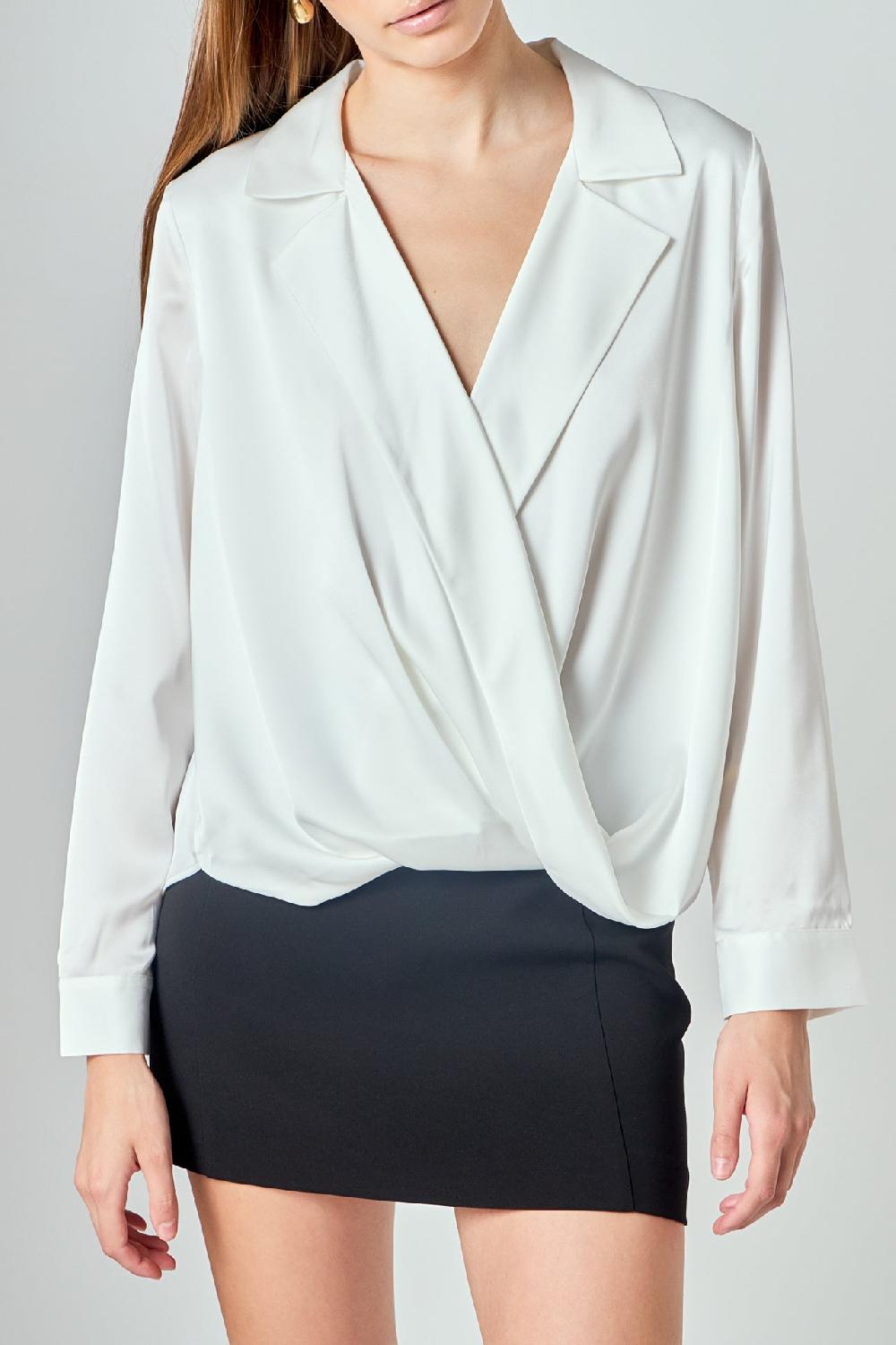 Endless Rose Wrapped Satin Blouse WHITE